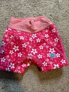 Splash About Pink Floral Kids Swim Trunks with Fold-Over Waistband